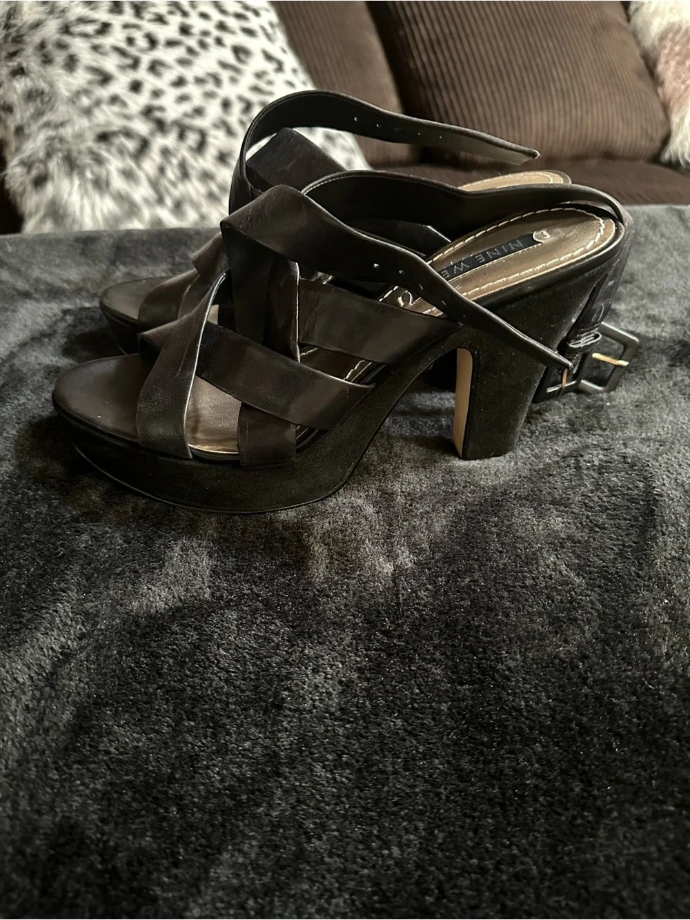 Women’s Black Leather Crisscross Platform Sandals
